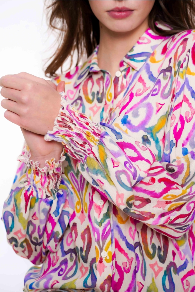 BLOUSE ECOLINE MULTICOLOR PRINT 53205 20 Off-White/Lilac